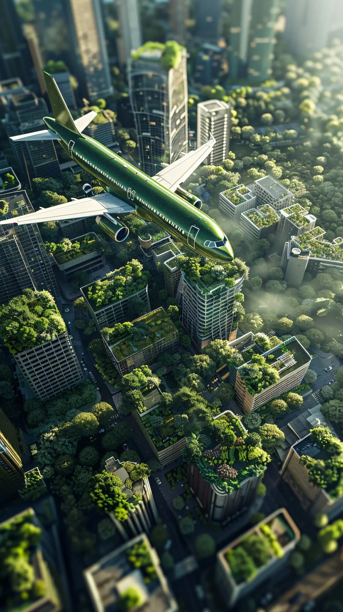 Grünes Flugzeug in umweltfreundlicher Umgebung